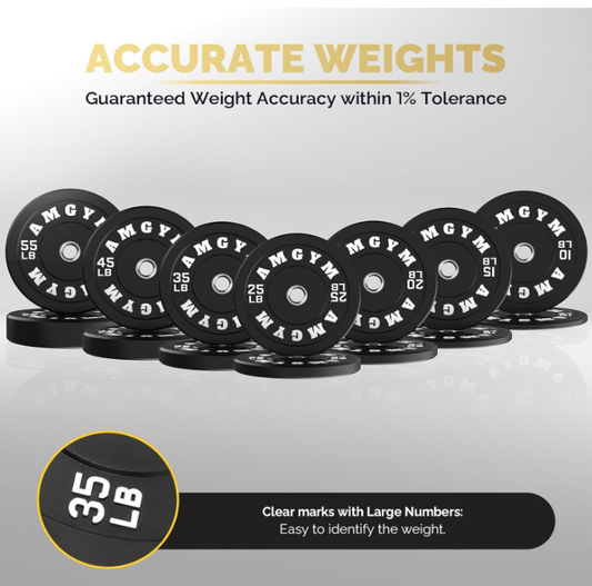 Steel Bumper Plates 10-500Lbs Rubber Coated 2 Inch Barbell Sets for Home Gym, Strength Training & Weight Lifting - Free Weights